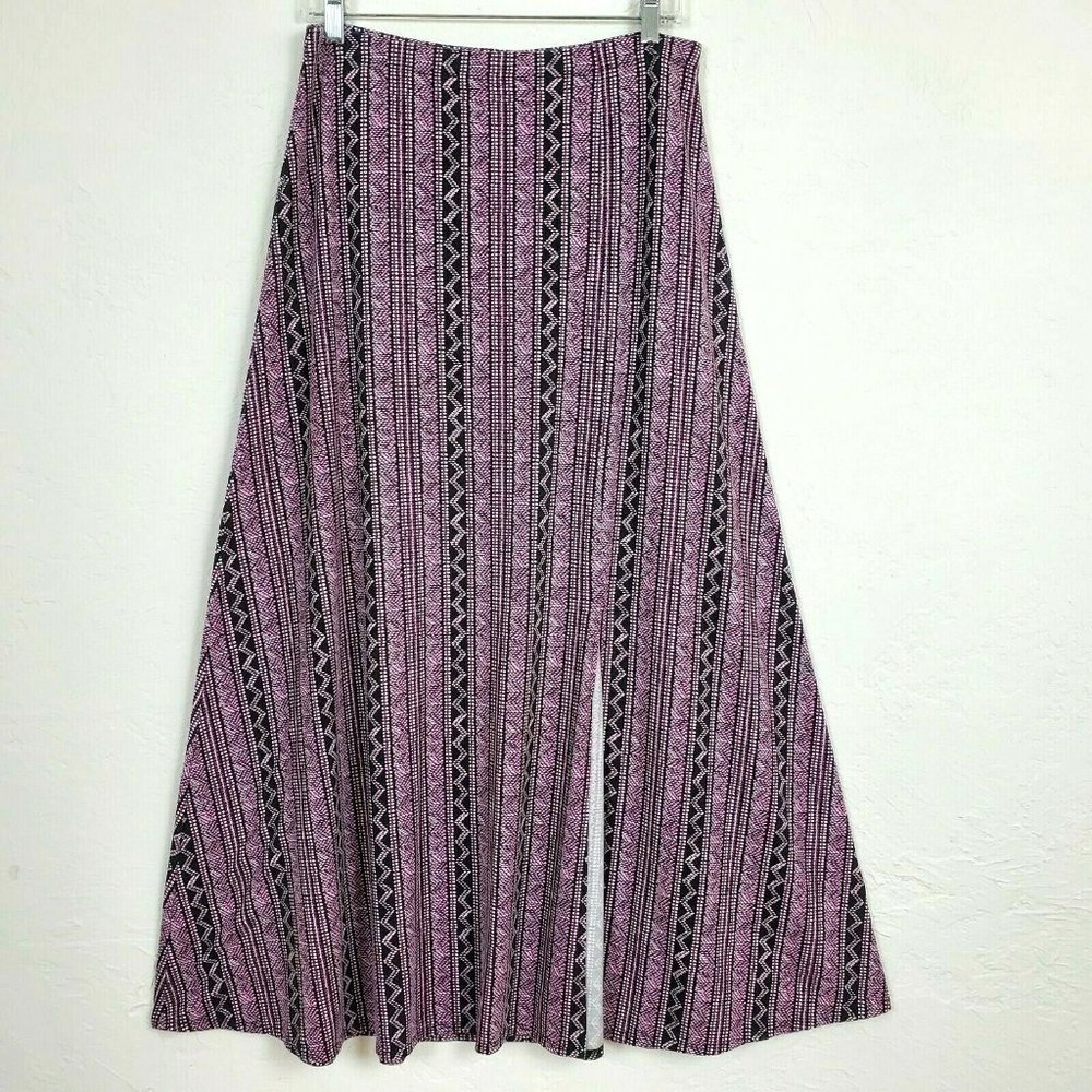 Westport 1962 Womens Maxi Skirt M Purple Mixed Striped A-line Slit Stretch Knit